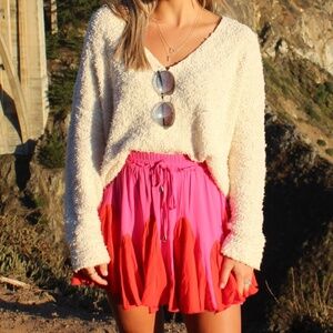 Main Strip Ruffled Skort in Red and Pink